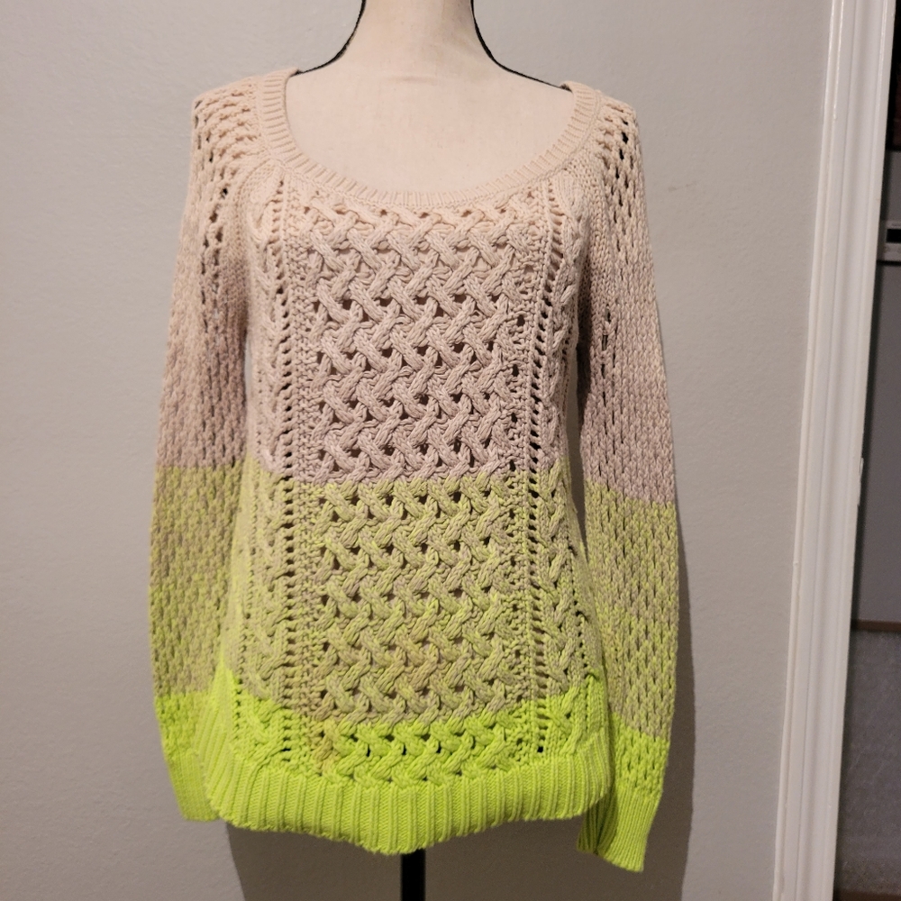 American Eagle Women Sweater Small Open Weave Crochet Color Change Neon